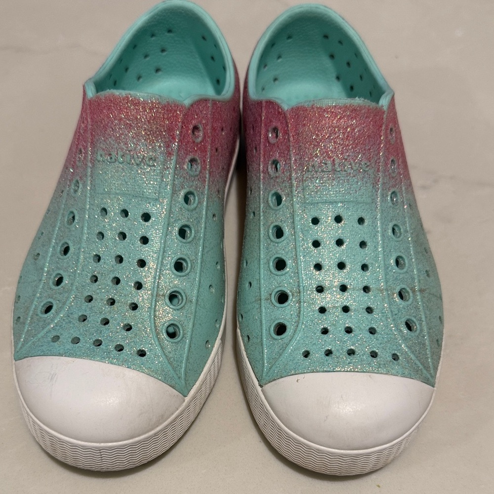 Native Pink and Teal Perforated Slip-Ons